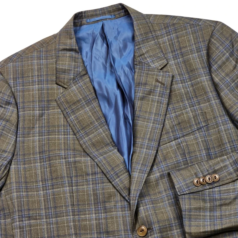 UNTUCKit Blazer Mens 44R Brown Plaid Wool Reda Italian Carrington Dark Academia